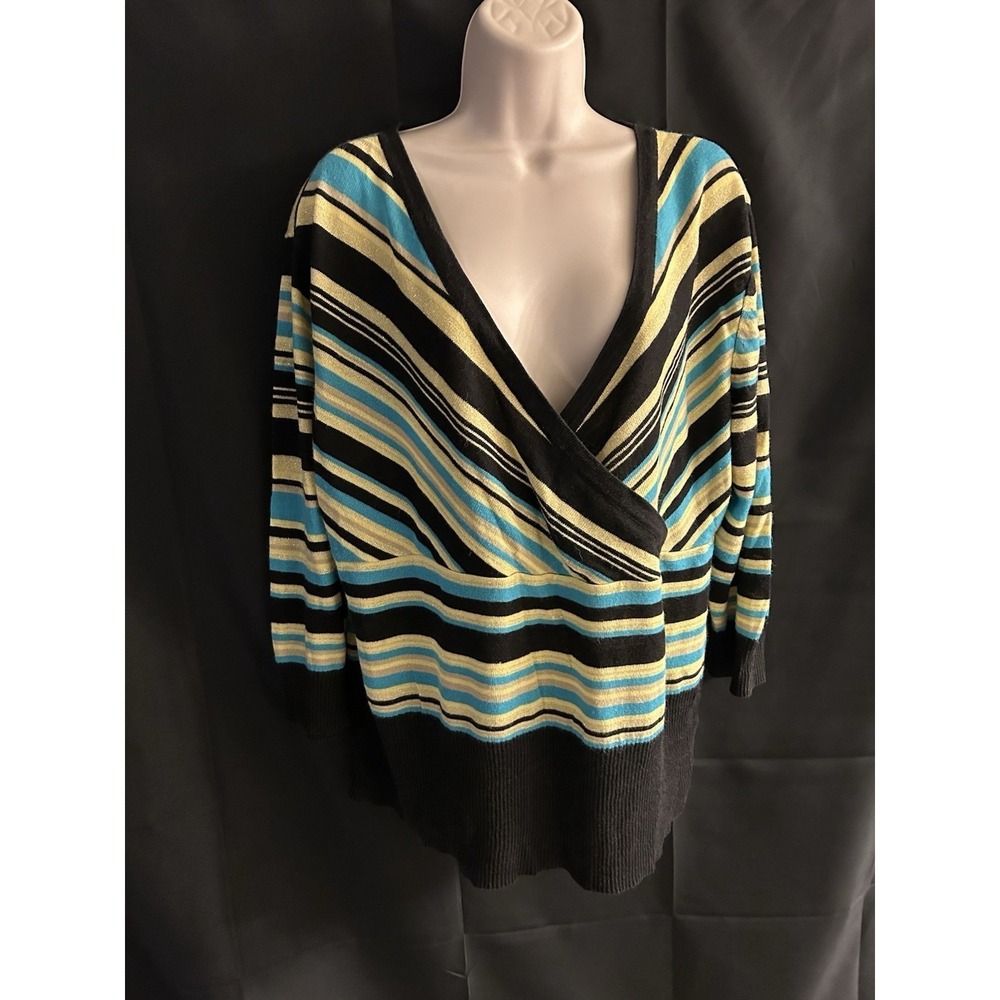 Covington Woman Crisscross Stripe Top Multicolor Plus Size 18W #1503*10